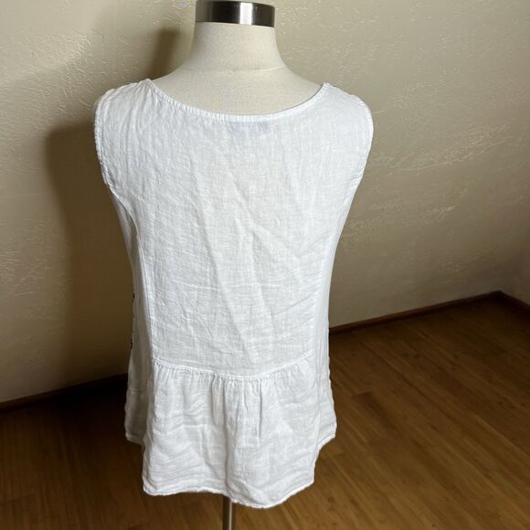 Luca Vanucci Top Womens Small Linen White Blue Floral Stitching Sleeveless - Picture 7 of 8